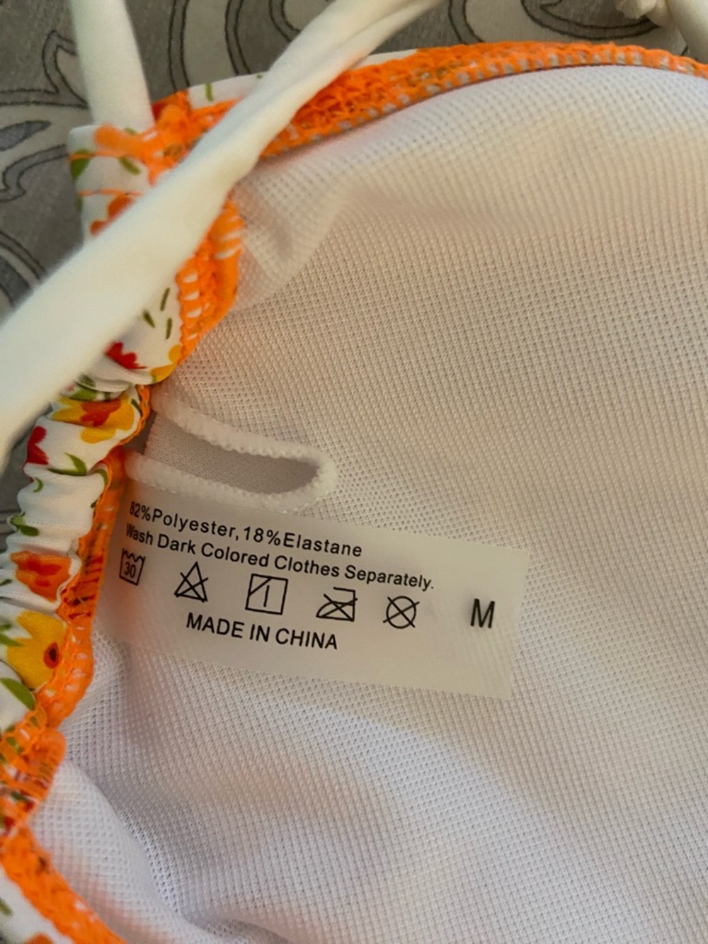 Floral Ruffle String Bikini Top - Orange Multi - Picture 2 of 5
